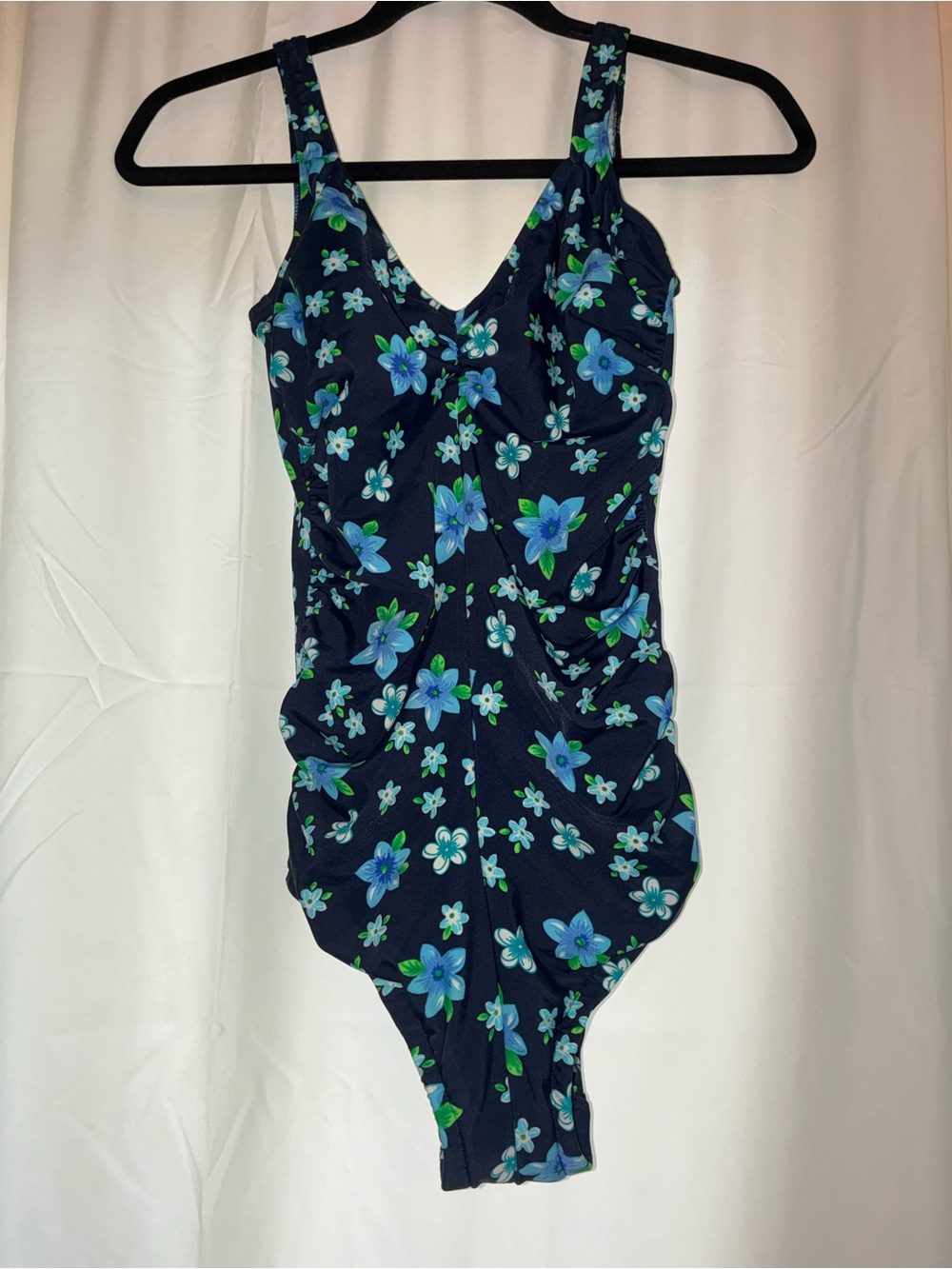 L.L. Bean Blue Floral One-Piece Swimsuit- Women's 12 Reg